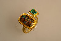 Ring offen, Gold 900, Feingold, Schiene Gold 750, Opal, Smaragd